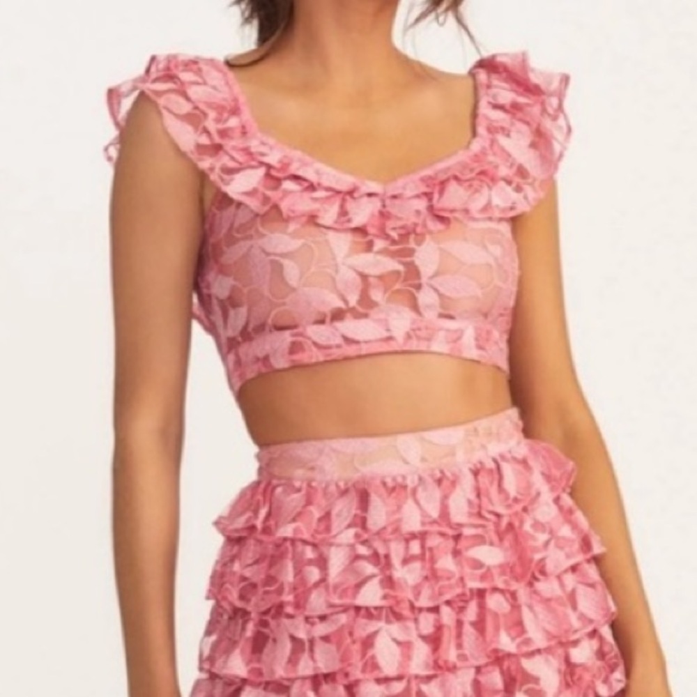 LoveShackFancy Floral Lace Sarafina Crop Top in Watermelon Punch